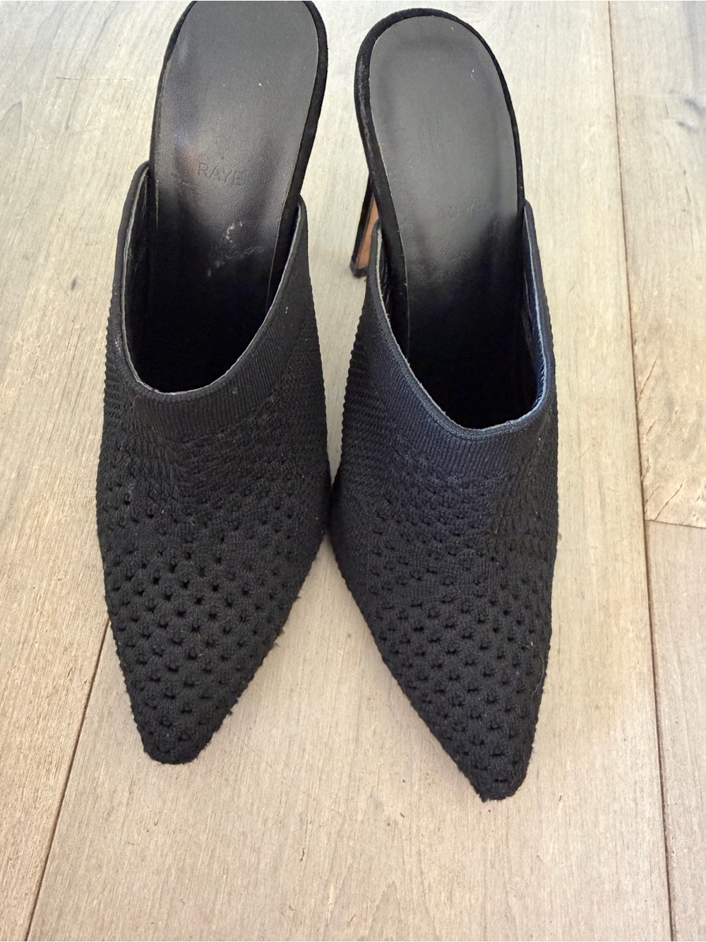RAYE Black Pointed-Toe Knit Mule Heels